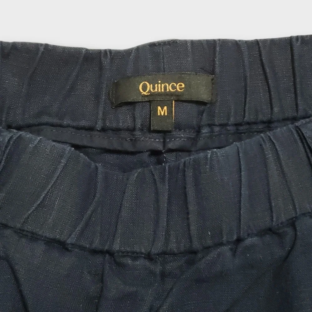 Quince European Linen Pants Deep Navy Blue Cropped Elastic Waist Medium
